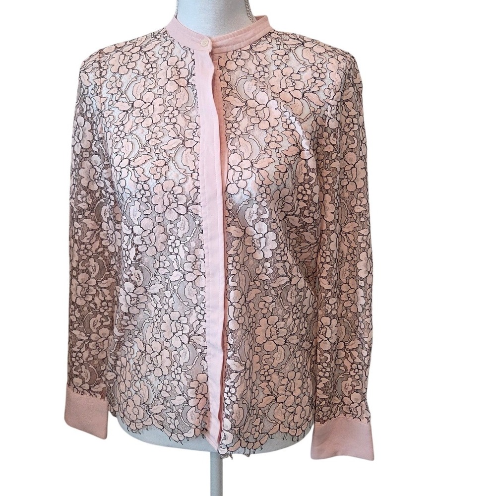 J.Crew Lace Button Down‎ Cotton Floral Corded Pink Black Romantic Feminine Top 2